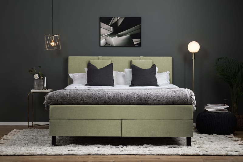 Lucky Komplett Sängpaket 160x200 Polyeter Slät Sänggavel - Nackkudde Liten Grön - Products - Möbler - Säng - Kontinentalsäng
