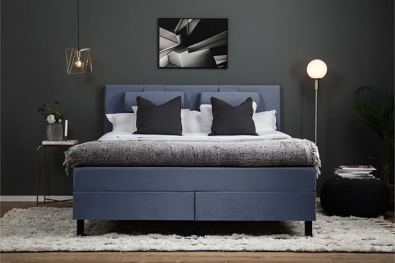 Lucky Komplett Sängpaket 160x200 Polyeter Slät - Nackkudde Stor Mörkblå - Products - Möbler - Säng - Kontinentalsäng