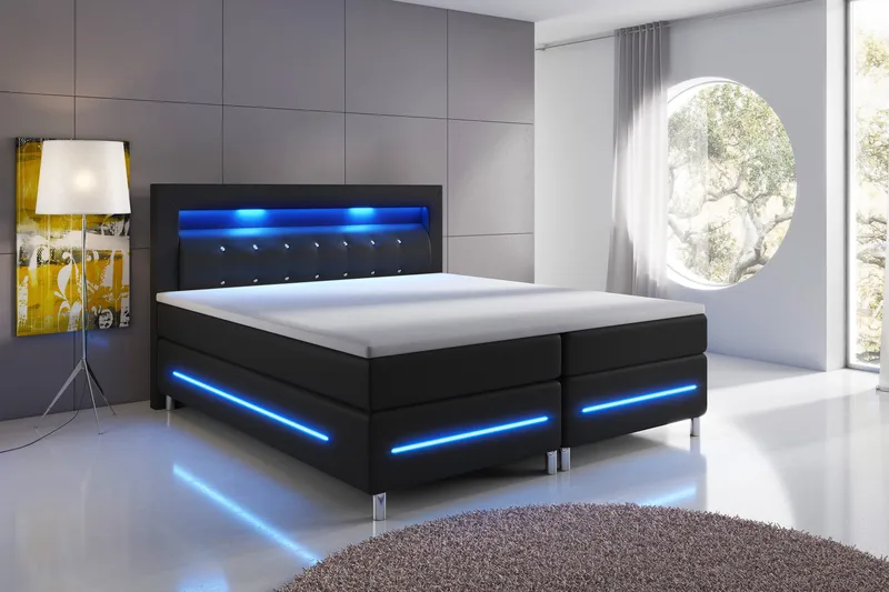 Modena Lyx Sängpaket 160x200 LED-belysning - Svart - Products - Möbler - Säng - Kontinentalsäng