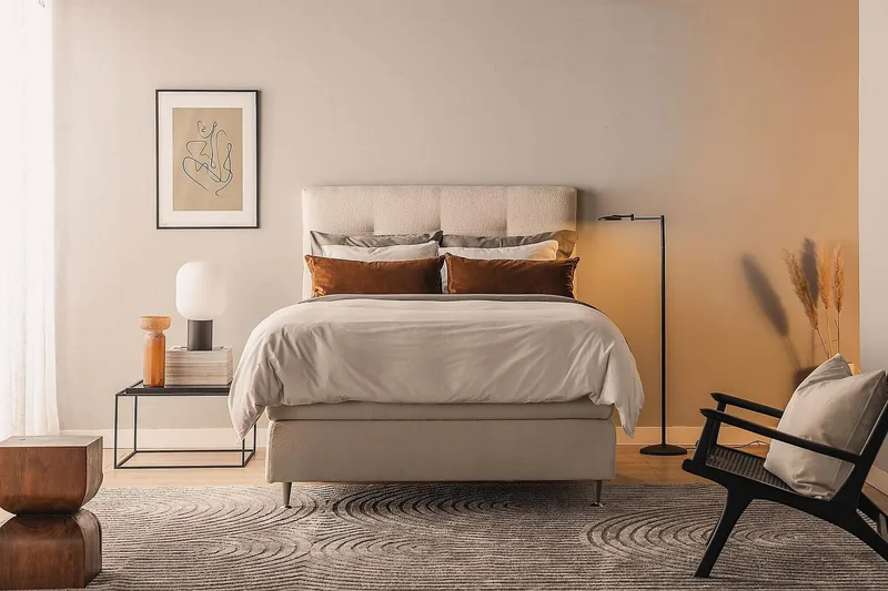 Oslo Lyx Sängpaket Boucle 120x200 Knappad gavel - Ljusbeige - Products - Möbler - Säng - Kontinentalsäng