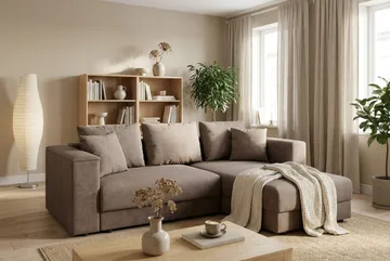 Bergen Extra djup 3-sits Bäddsoffa med Divan och Bäddmadrass i Polyesterskum Vändbar Sommar- & Vintersida och Tvättbar klädsel - Beige Tyg - Products - Möbler - Soffa - Bäddsoffa - Bäddsoffa divan