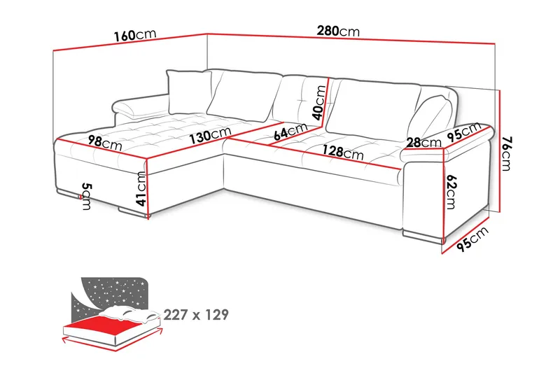 Camior Bäddsoffa m. Divan 3-sits - Grå - Products - Möbler - Soffa - Bäddsoffa - Bäddsoffa divan