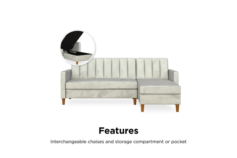 Celine 3-sits Divanbäddsoffa Sammet/Ljusgrå - Dorel Home - Products - Möbler - Soffa - Bäddsoffa - Bäddsoffa divan