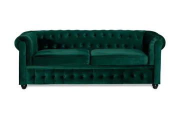 Chesterfield Lyx 3-sits Framåtbäddad bäddsoffa i sammet - Grön - Products - Möbler - Soffa - Bäddsoffa - 3 sits bäddsoffa