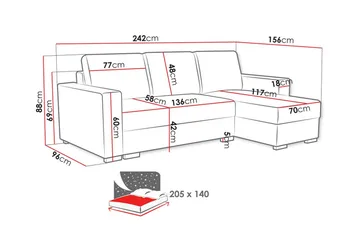 Denegal 3-sits Hörnbäddsoffa - Grå - Products - Möbler - Soffa - Bäddsoffa - Hörnbäddsoffa