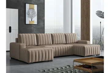 Esher Bäddsoffa Dubbeldivan 4-sits i Plysch - Beige - Products - Möbler - Soffa - Bäddsoffa - U bäddsoffa