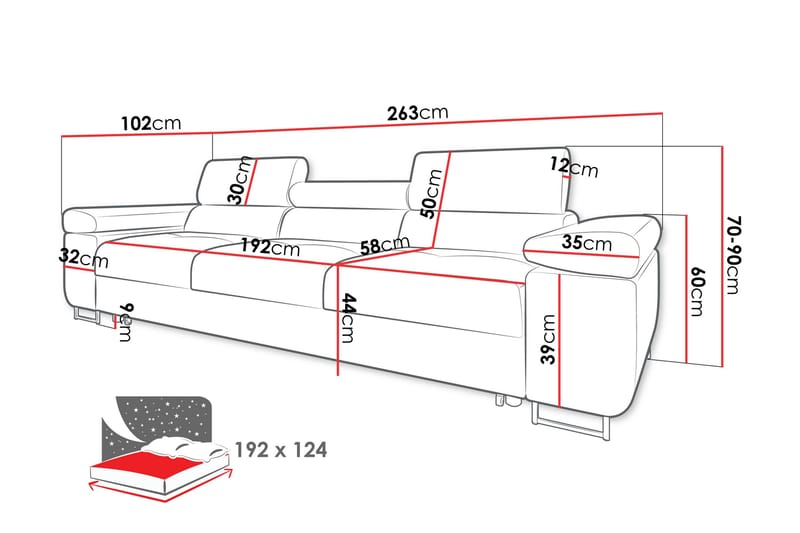 Gabina Bäddsoffa 3-sits i Plysch - Blå - Products - Möbler - Soffa - Bäddsoffa - 3 sits bäddsoffa