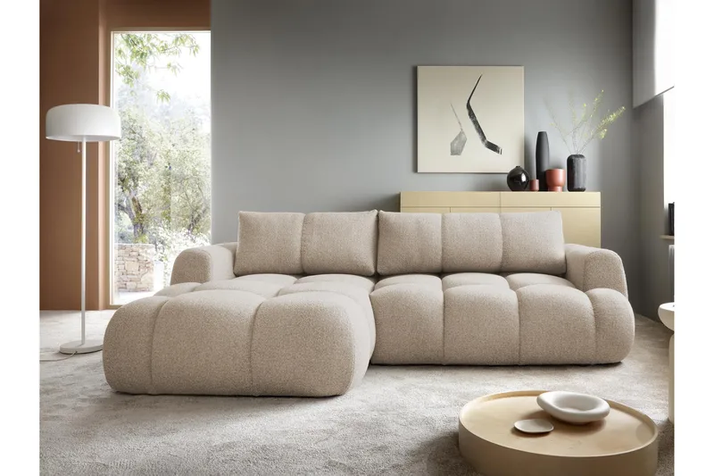 Handu Bäddsoffa med Divan 3-sits i Bouclé - Beige - Products - Möbler - Soffa - Bäddsoffa - Bäddsoffa divan