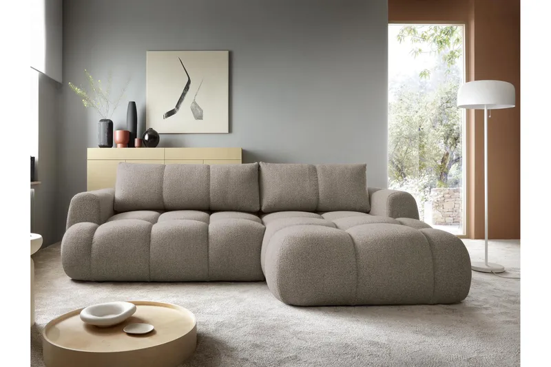 Handu Bäddsoffa med Divan 3-sits i Bouclé - Brun - Products - Möbler - Soffa - Bäddsoffa - Bäddsoffa divan