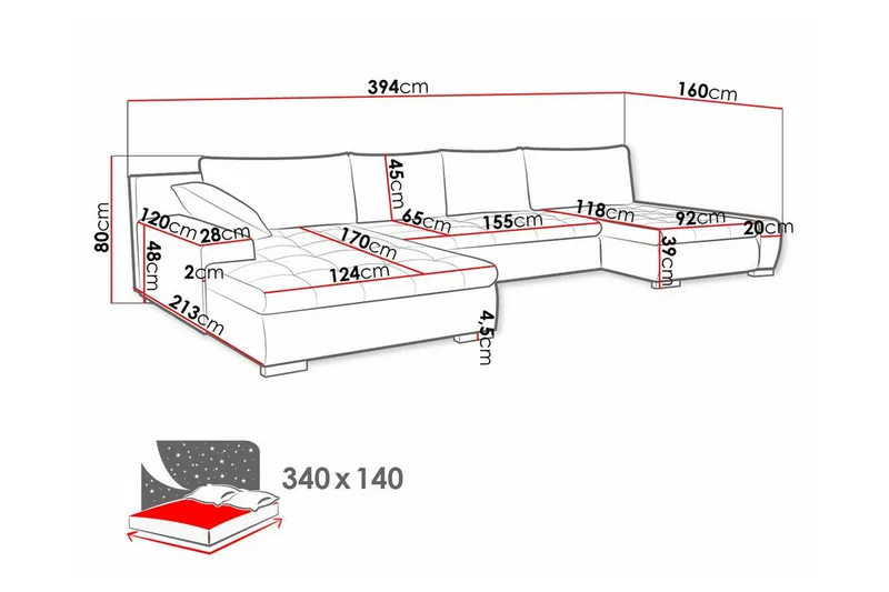 Kintore 4-sits Hörnbäddsoffa Wine red - Products - Möbler - Soffa - Bäddsoffa - Hörnbäddsoffa