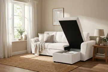 Leia 3-sits vändbar Bäddsoffa med divan och förvaring - Beige - Products - Möbler - Soffa - Bäddsoffa - Bäddsoffa divan