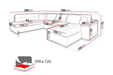 Niko U-Bäddsoffa 350x205x76 cm Divan Höger - Mörkgrå - Products - Möbler - Soffa - Bäddsoffa - Bäddsoffa divan