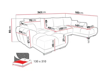 Simerly B äddsoffa Dubbeldivan 4-sits - Grå - Products - Möbler - Soffa - Bäddsoffa - U bäddsoffa