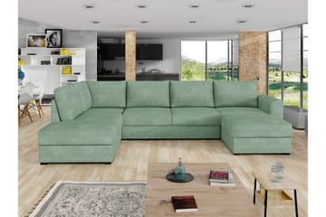 Taberk Bäddsoffa med Divan och Schäslong 4-sits i Bouclé - Grön - Products - Möbler - Soffa - Bäddsoffa - Bäddsoffa divan