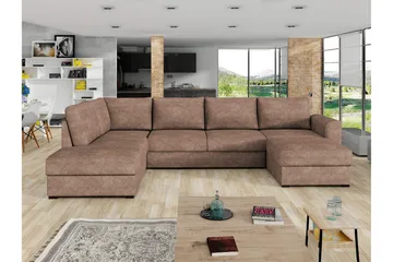 Taberk Bäddsoffa med Divan och Schäslong 4-sits i Bouclé - Rosa - Products - Möbler - Soffa - Bäddsoffa - Bäddsoffa divan