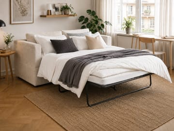 Travstad 3-sits Bäddsoffa med HVILA Bäddmadrass 140x200 cm Memoryskum med Tvättbar klädsel - Beige/Vit - Products - Möbler - Soffa - Bäddsoffa - 3 sits bäddsoffa