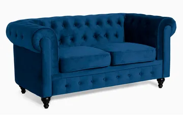 Chesterfield Lyx 2-sits Liten sammetssoffa - Djup soffa 160 cm bred - Blå Sammet - Products - Möbler - Soffa - Sammetssoffa