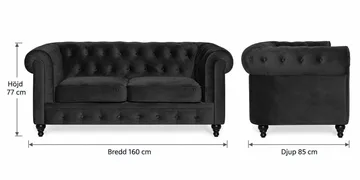Chesterfield Lyx 2-sits Liten sammetssoffa - Djup soffa 160 cm bred - Svart - Products - Möbler - Soffa - 2 sits soffa