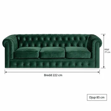 Chesterfield Lyx 3 sits Sammetssoffa - Djup soffa - Grön - Products - Möbler - Soffa - Chesterfield soffa