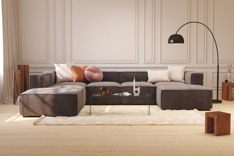 Cubo 5-sits U-formad Djup Modulsoffa Med Divan och Schäslong i Sammet - Mörkgrå - Products - Möbler - Soffa - U-soffa