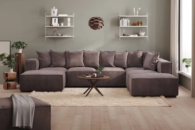 Cubo 5-sits U-formad Djup Modulsoffa Med Divan och Schäslong i Sammet - Mörkgrå - Products - Möbler - Soffa - U-soffa