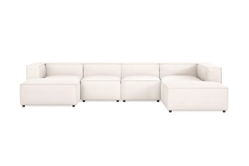 Cubo 5-sits U-formad Djup Modulsoffa Med Divan och Schäslong i Sammet, Vit