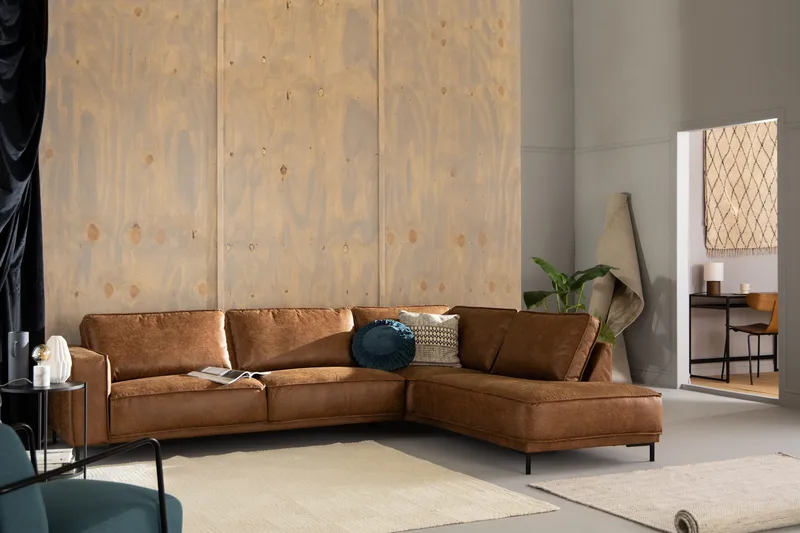 Akron 2,5-sits Soffa med Schäslong Höger läder - Brun - Products - Möbler - Soffa - Divansoffa & schäslongsoffa - 2 sits soffa med divan