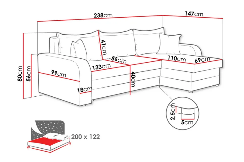 Alvared Soffa med Divan 3-sits - Mörkgrå - Products - Möbler - Soffa - Divansoffa & schäslongsoffa - 3 sits soffa med divan