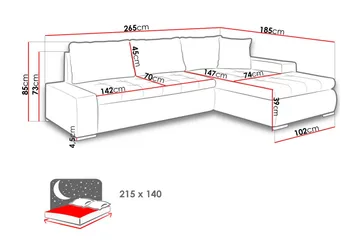 Cerys Soffa med Divan 3-sits - Svart/Grå - Products - Möbler - Soffa - Divansoffa & schäslongsoffa - 3 sits soffa med divan
