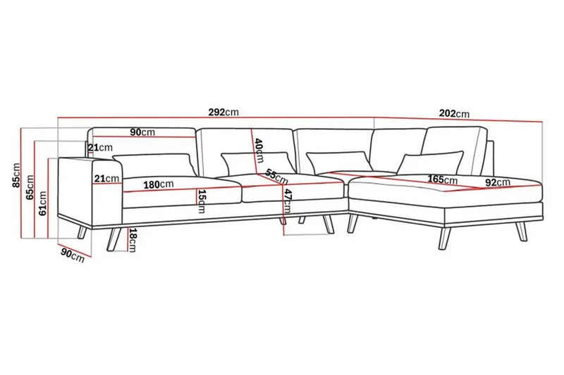 Copenhagen 4-sits Högervänd L-formad Schäslongsoffa i Tyg - Brun - Products - Möbler - Soffa - Divansoffa & schäslongsoffa - 4 sits soffa med divan