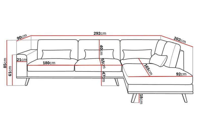 Copenhagen 4-sits Högervänd L-formad Schäslongsoffa i Tyg - Brun - Products - Möbler - Soffa - Divansoffa & schäslongsoffa - 4 sits soffa med divan