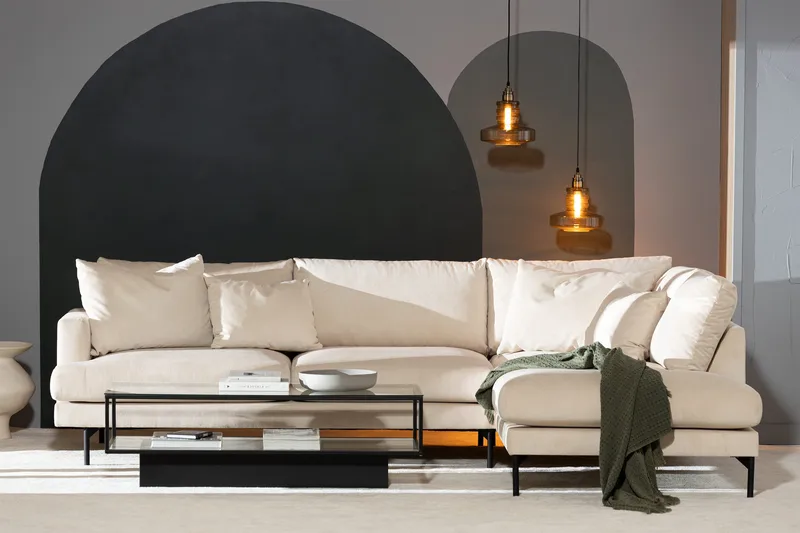 Menard 4-sits Högervänd L-formad Djup Schäslongsoffa i Manchester - Beige - Products - Möbler - Soffa - Divansoffa & schäslongsoffa - 4 sits soffa med divan