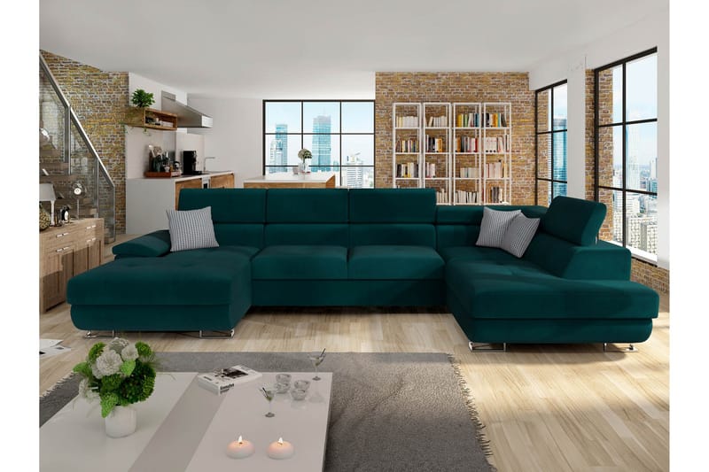 Reginia Soffa med Divan och Schäslong 4-sits - Grön - Products - Möbler - Soffa - Divansoffa & schäslongsoffa - 4 sits soffa med divan