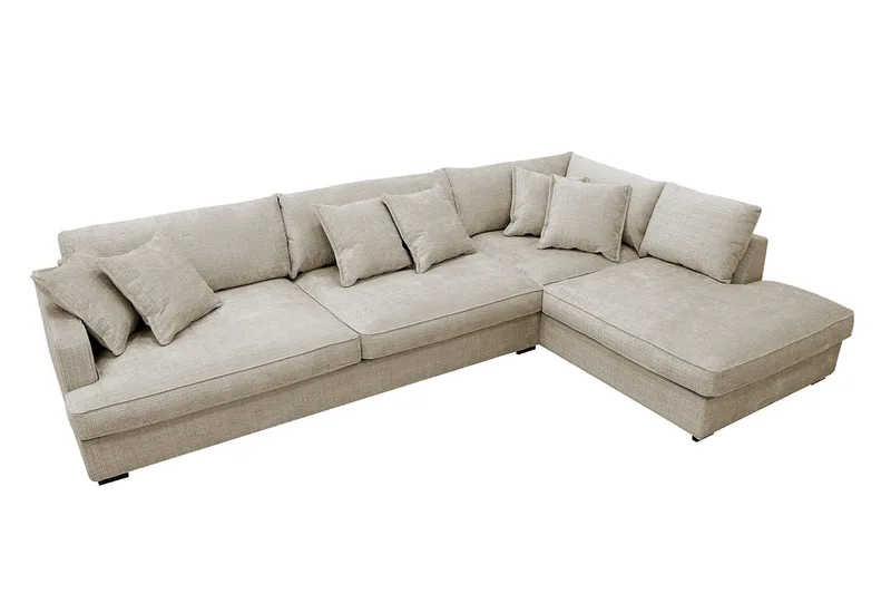 Rossita Lyx 4-sits Extra djup Soffa med Schäslong Höger - Beige Chenille - Products - Möbler - Soffa - Divansoffa & schäslongsoffa - 4 sits soffa med divan