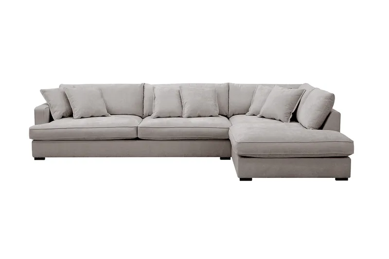 Rossita Lyx 4-sits Högervänd L-formad Extra Djup Schäslongsoffa i Chenille, Grå/Brun Chenille