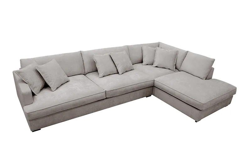 Rossita Lyx 4-sits Högervänd L-formad Extra Djup Schäslongsoffa i Chenille - Grå/Brun Chenille - Products - Möbler - Soffa - Divansoffa & schäslongsoffa - 4 sits soffa med divan