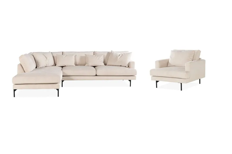Menard Soffgrupp 4-sits Vänstervänd L-formad Schäslongsoffa + Stor Fåtölj i Manchester, Beige