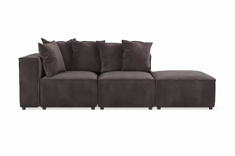 Cubo 3-sits Djup Modulsoffa + Fotpall i Sammet, Mörkgrå