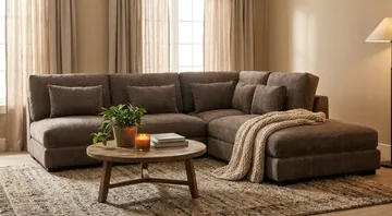 Dubai Schäslongsoffa Vänster Extra Djup i Chenille - Mörkbrun - Products - Möbler - Soffa - Modulsoffa - Komplett modulsoffa