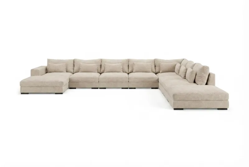 Dubai U-modulsoffa Large med Divan Vänster Extra Djup i Chenille - Beige - Products - Möbler - Soffa - Modulsoffa - Komplett modulsoffa