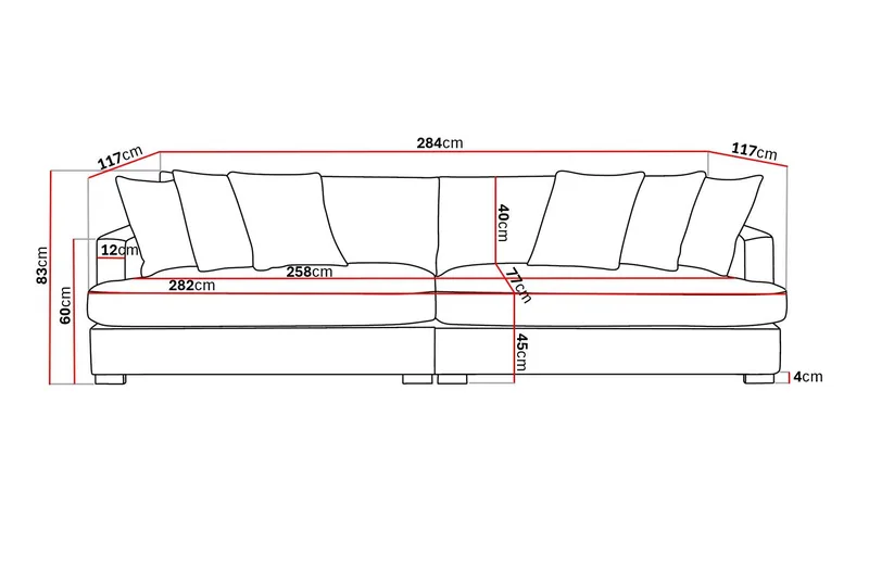Rossita Lyx 4-sits Extra djup Soffa i Chenille - Grå - Products - Möbler - Soffa - 4 sits soffa