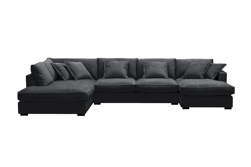 Rossita Lyx 5-sits Högervänd U-formad Extra djup Soffa med Divan och Schäslong i Chenille, Svart