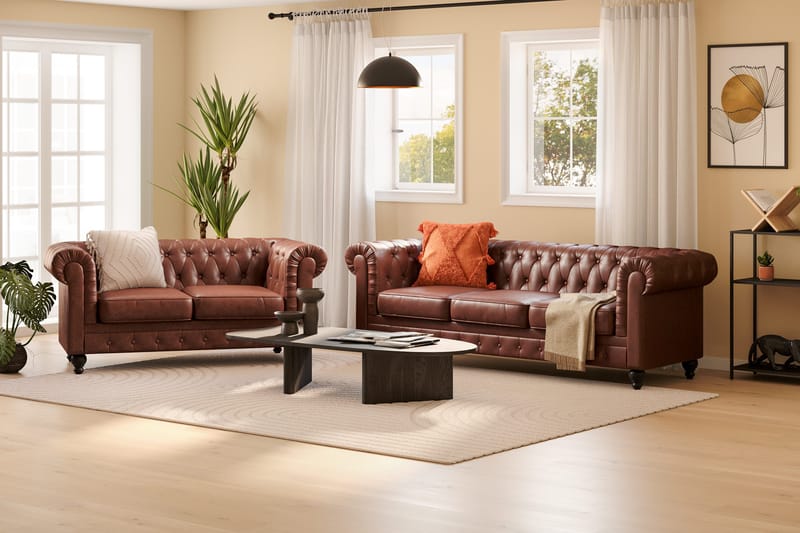 Chesterfield Lyx Soffgrupp 3-sits + 2-sits - Brun - Products - Möbler - Soffa - Soffgrupp - Chesterfield soffgrupp