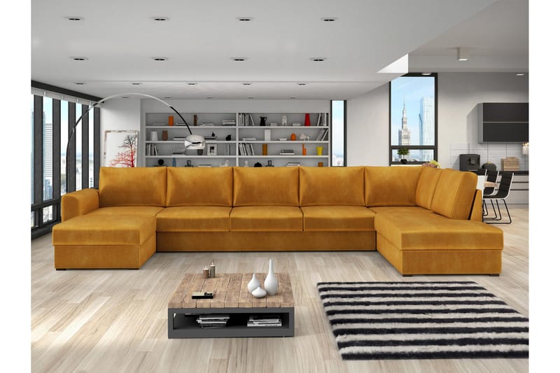 Taberk Soffa med Divan och Schäslong 5-sits - Gul - Products - Möbler - Soffa - Sammetssoffa