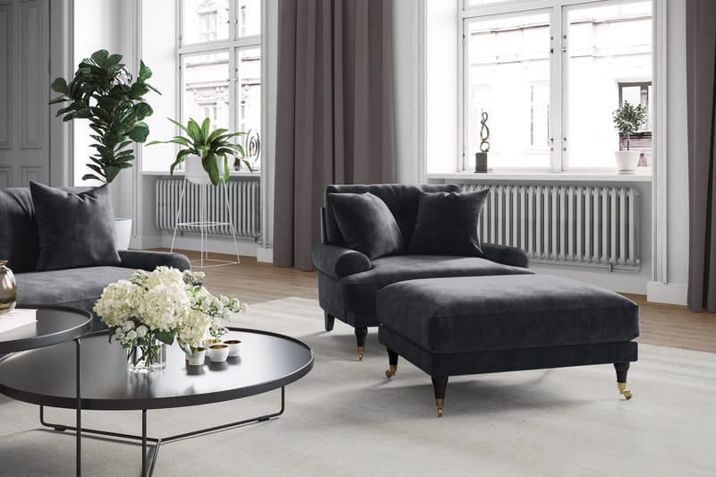 Andrew Loveseat Sammet - Mörkgrå/Mässing - Products - Möbler - Fåtölj & stolar - Fåtölj - Sammetsfåtölj
