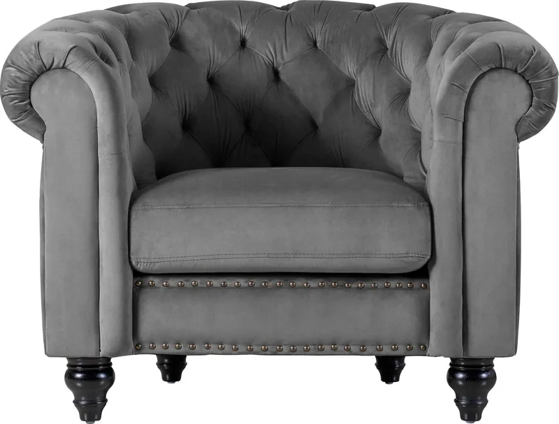 Fåtölj chesterfield grå sammet  Royal