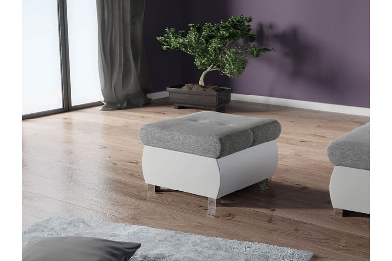 Cerys Fotpall 60 cm - Vit/Grå - Products - Möbler - Fåtölj & stolar - Pall & puff - Fotpallar