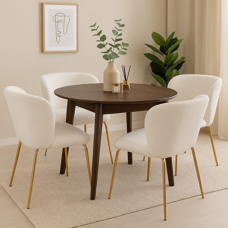 Stol i bouclè med ben i mässing - Cream/mässing - Products - Möbler - Fåtölj & stolar - Matstol & köksstol