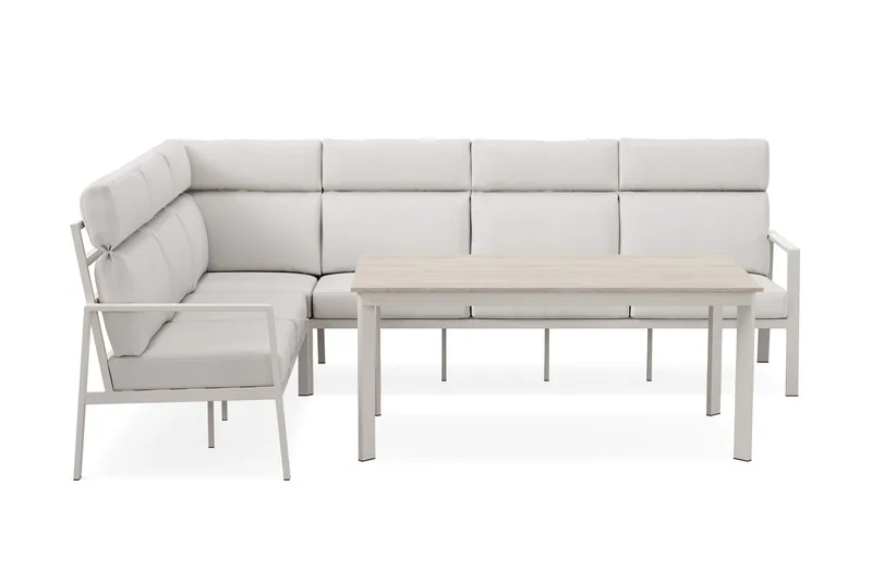 Ariany Lyx l-formad 6-sits hörnsoffa utomhus med hög rygg med beiga dynor och bord i aluminium - Beige - Products - Utemöbler & utemiljö - Loungemöbler - Loungeset & loungegrupp