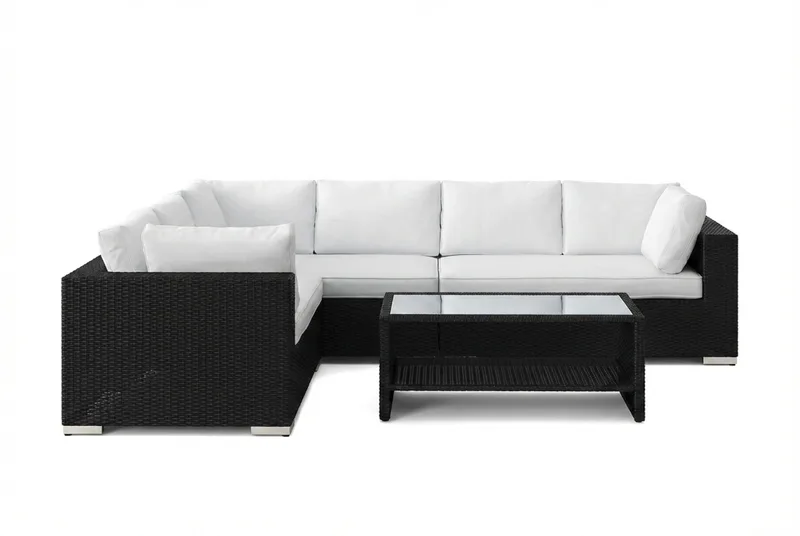 Bahamas L-formad utesoffa höger, 6-sits med bord och hylla - Svart - Products - Utemöbler & utemiljö - Loungemöbler - Loungeset & loungegrupp